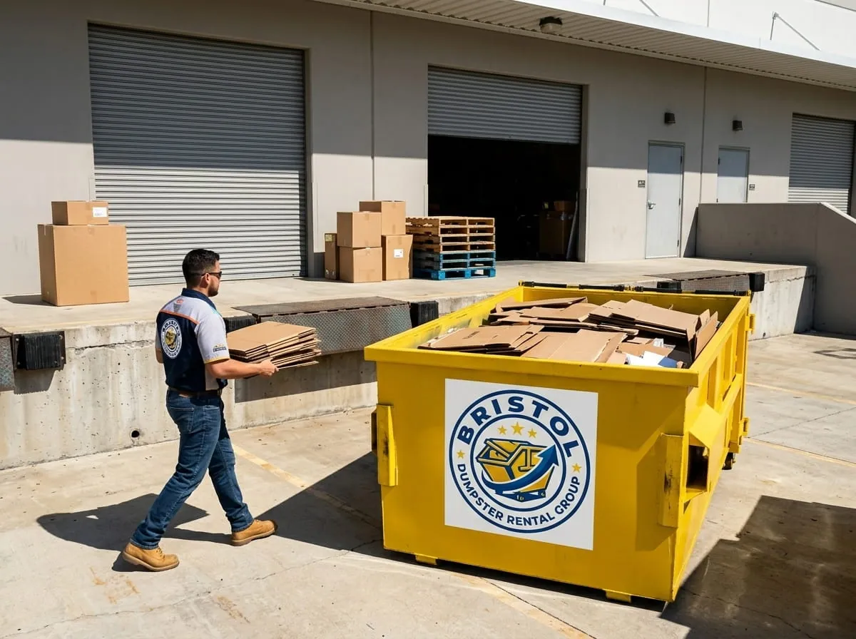 Bristol Dumpster Rental Group roll-off container and truck working a job in Hartford County